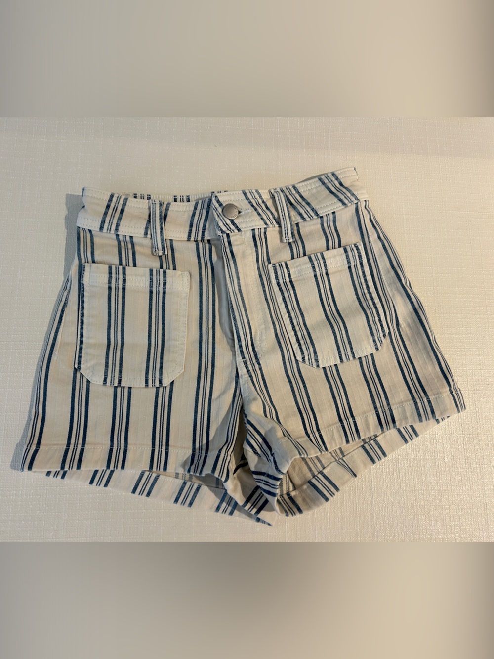 Casual Striped Cotton Shorts - Blue/White